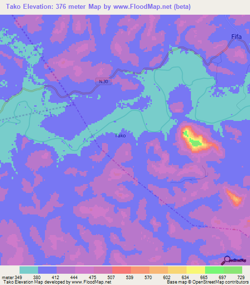 Tako,Guinea Elevation Map