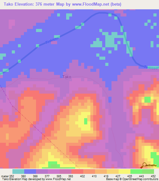 Tako,Guinea Elevation Map