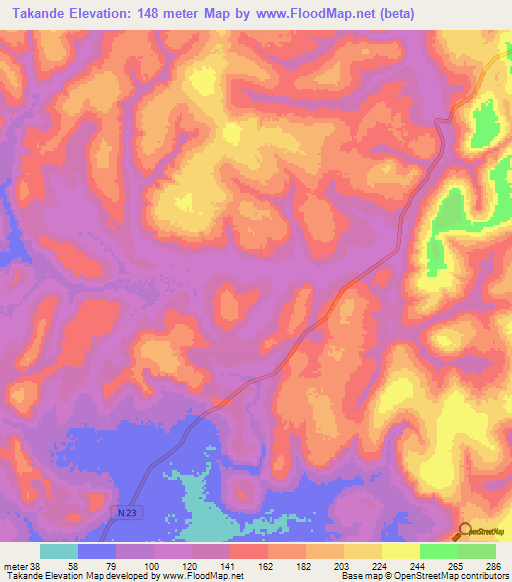 Takande,Guinea Elevation Map