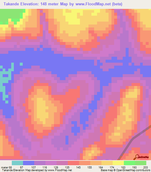 Takande,Guinea Elevation Map