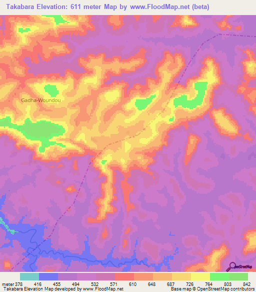 Takabara,Guinea Elevation Map