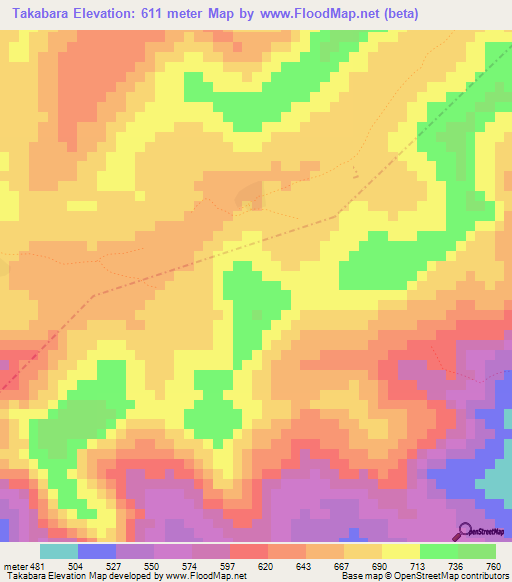 Takabara,Guinea Elevation Map