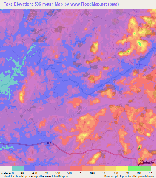 Taka,Guinea Elevation Map