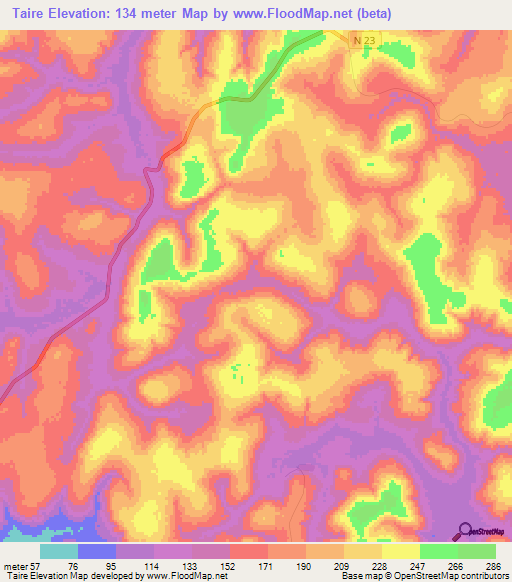 Taire,Guinea Elevation Map