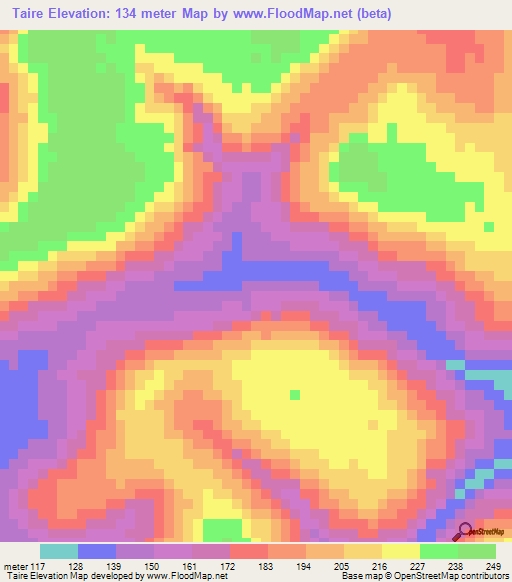 Taire,Guinea Elevation Map