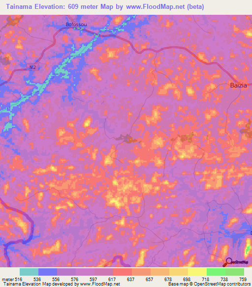 Tainama,Guinea Elevation Map