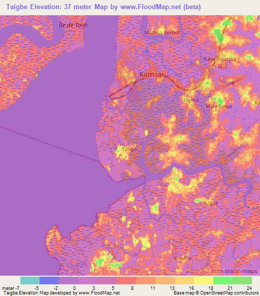 Taigbe,Guinea Elevation Map