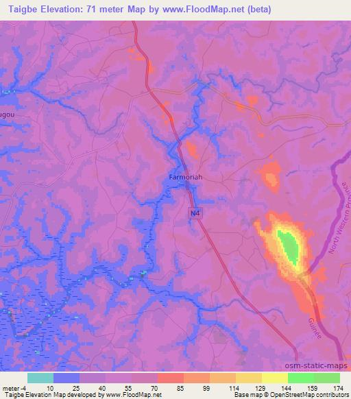 Taigbe,Guinea Elevation Map