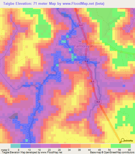 Taigbe,Guinea Elevation Map