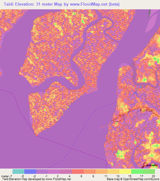 Taidi,Guinea Elevation Map