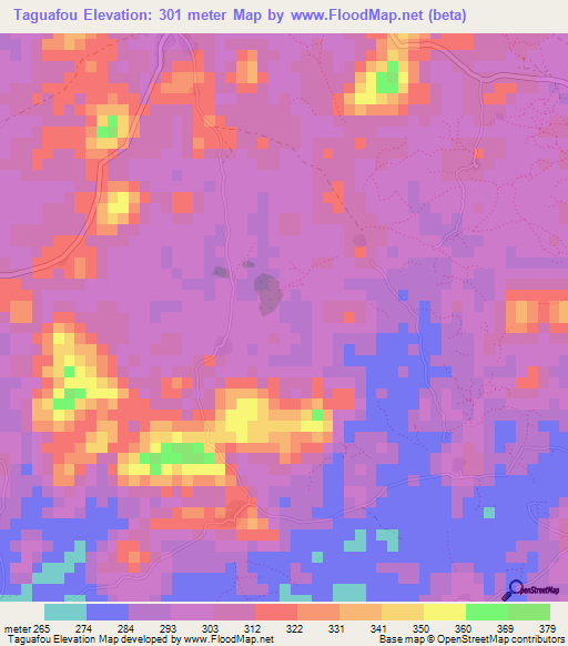 Taguafou,Guinea Elevation Map