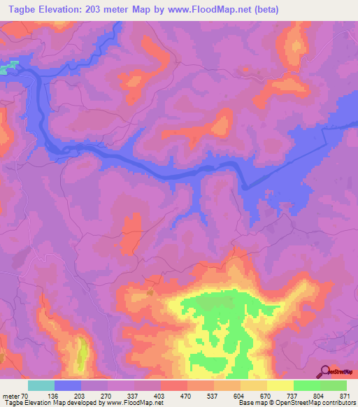 Tagbe,Guinea Elevation Map