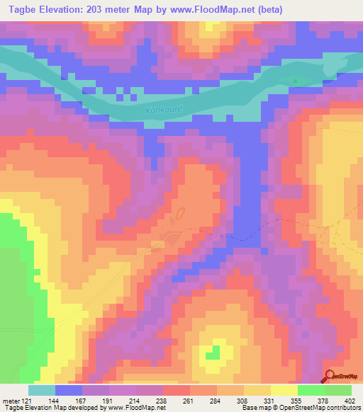 Tagbe,Guinea Elevation Map