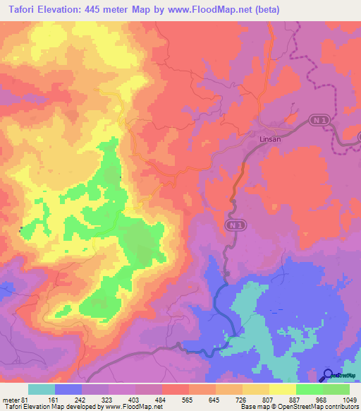 Tafori,Guinea Elevation Map