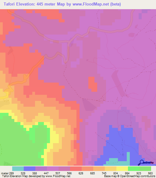 Tafori,Guinea Elevation Map