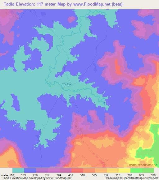 Tadia,Guinea Elevation Map