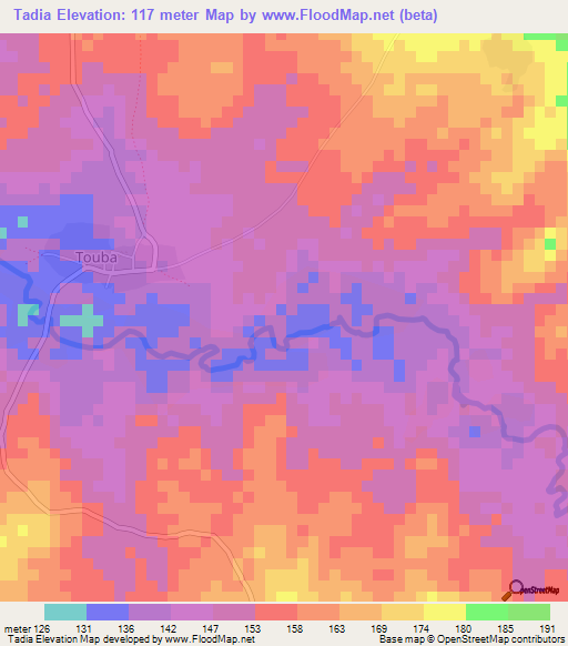 Tadia,Guinea Elevation Map