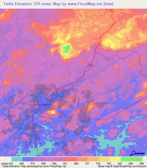 Tadia,Guinea Elevation Map