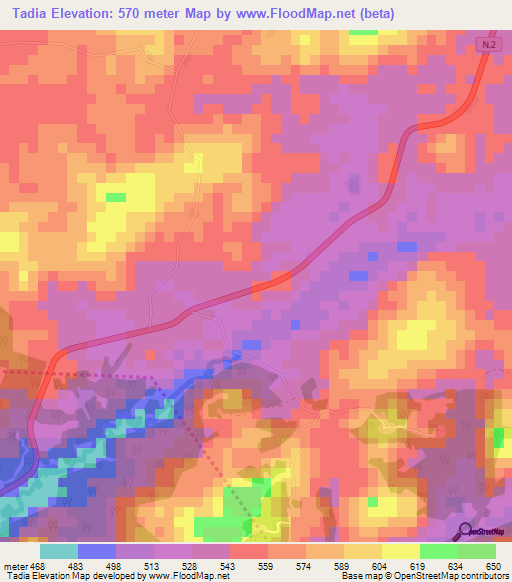 Tadia,Guinea Elevation Map