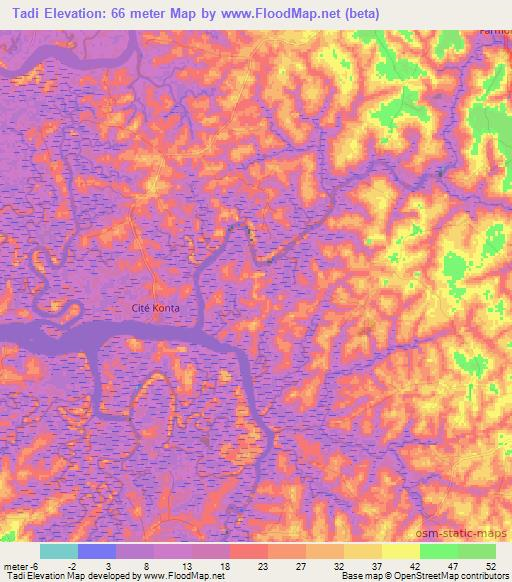 Tadi,Guinea Elevation Map