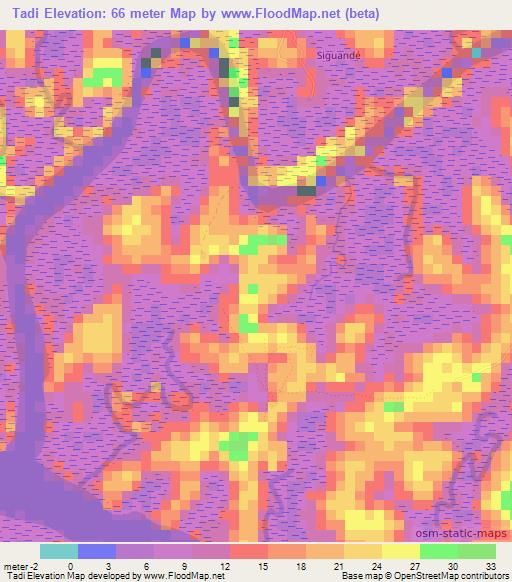 Tadi,Guinea Elevation Map