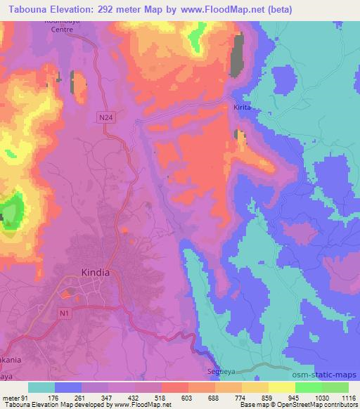 Tabouna,Guinea Elevation Map