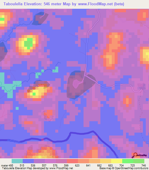 Taboulella,Guinea Elevation Map