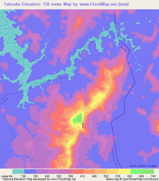 Tabouka,Guinea Elevation Map