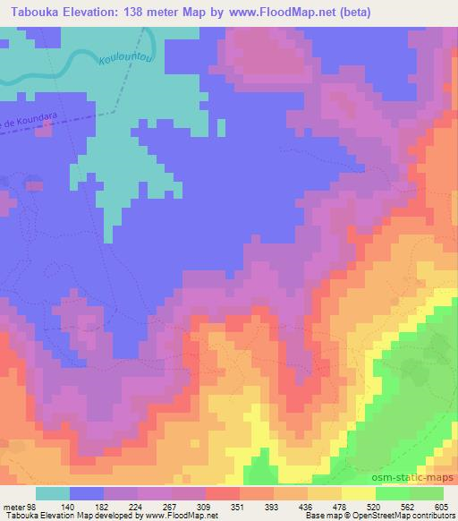 Tabouka,Guinea Elevation Map