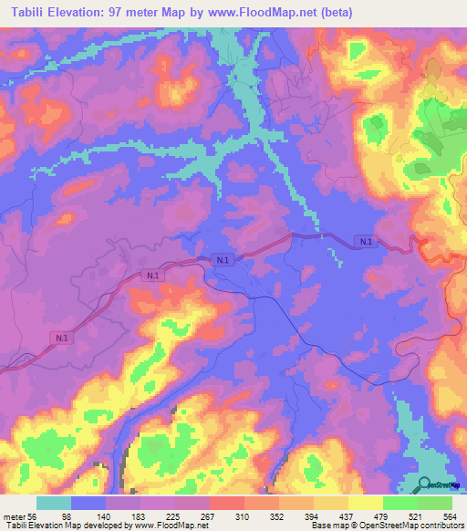 Tabili,Guinea Elevation Map