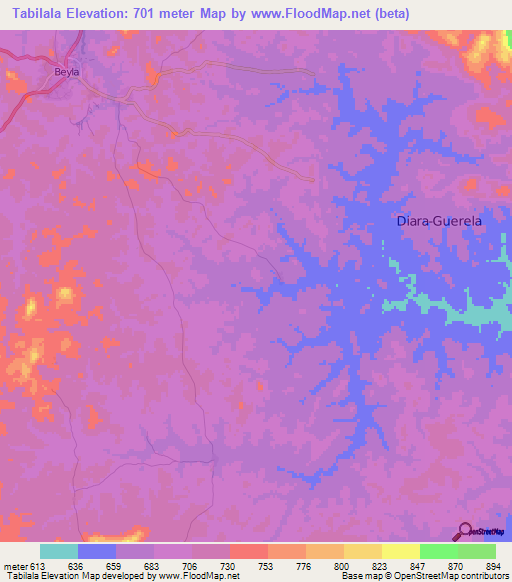 Tabilala,Guinea Elevation Map