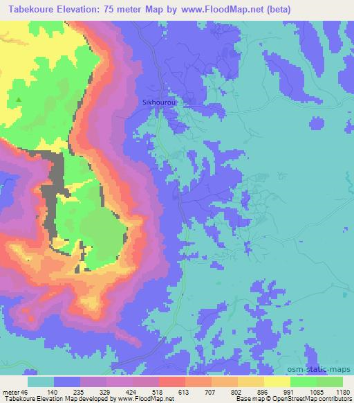 Tabekoure,Guinea Elevation Map