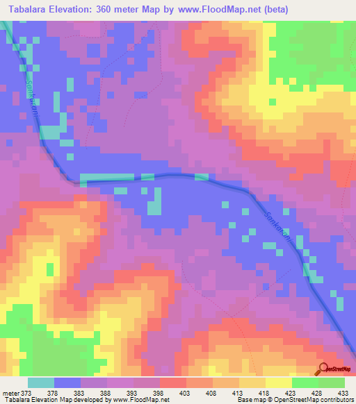 Tabalara,Guinea Elevation Map