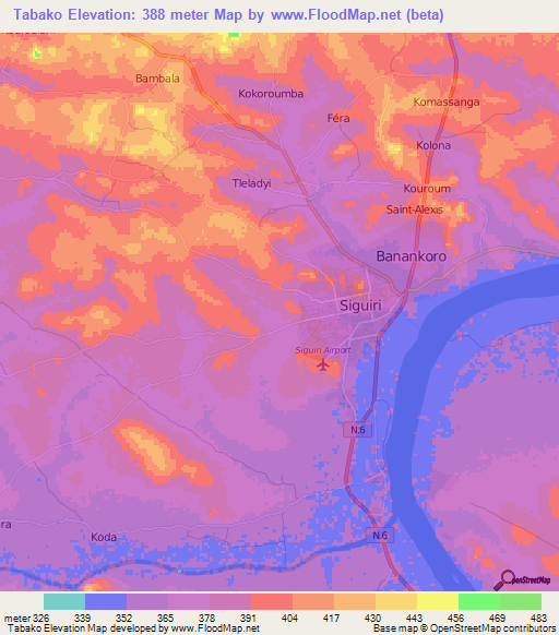 Tabako,Guinea Elevation Map