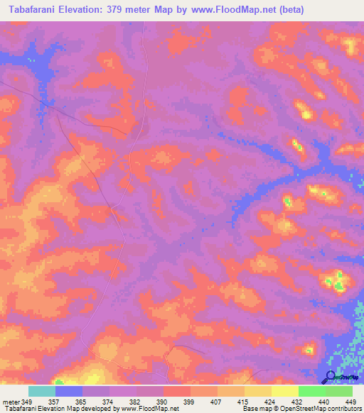 Tabafarani,Guinea Elevation Map