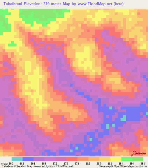 Tabafarani,Guinea Elevation Map