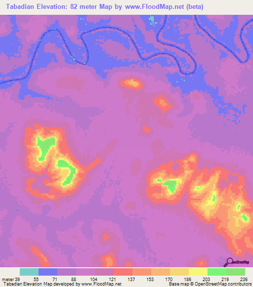 Tabadian,Guinea Elevation Map