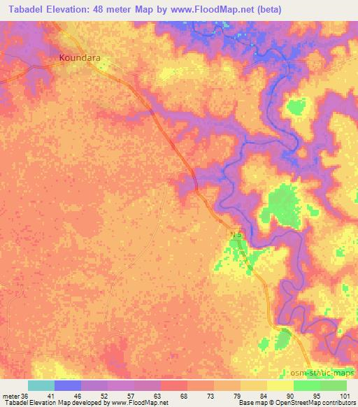 Tabadel,Guinea Elevation Map