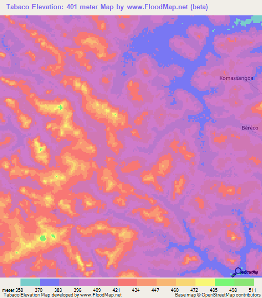 Tabaco,Guinea Elevation Map