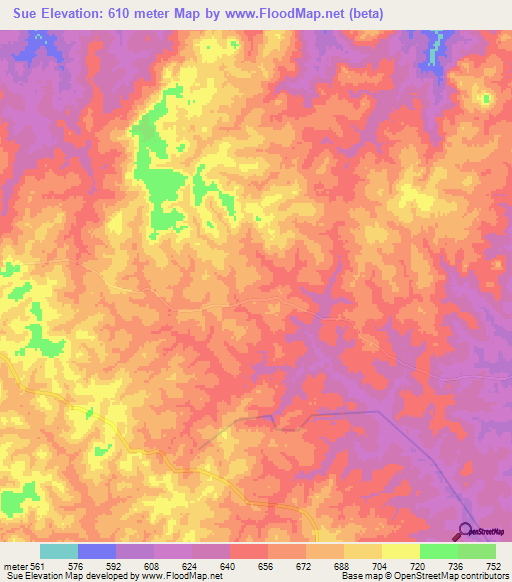 Sue,Guinea Elevation Map