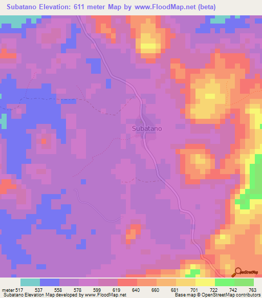 Subatano,Guinea Elevation Map