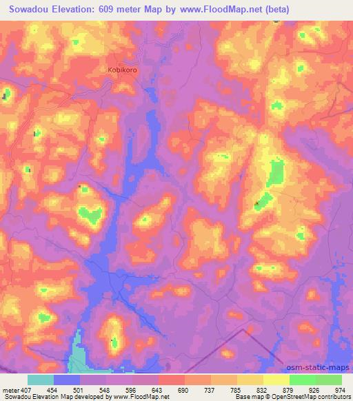 Sowadou,Guinea Elevation Map