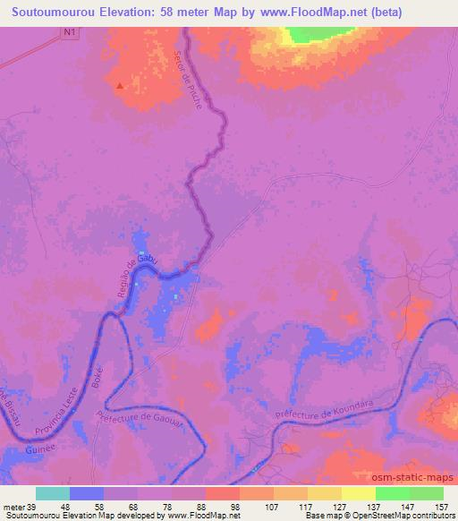 Soutoumourou,Guinea Elevation Map