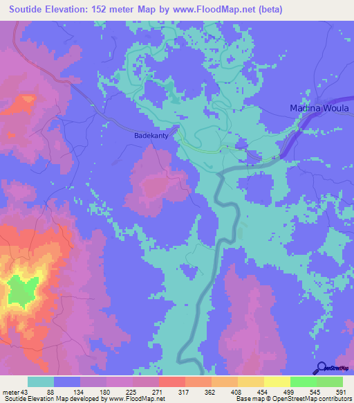 Soutide,Guinea Elevation Map