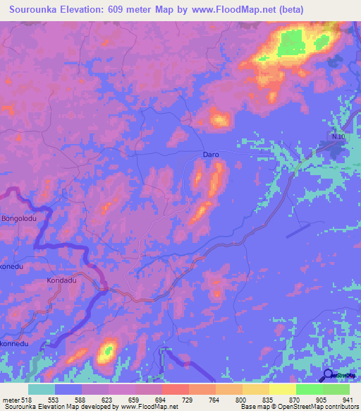 Sourounka,Guinea Elevation Map