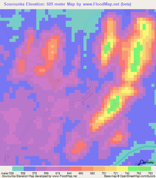 Sourounka,Guinea Elevation Map