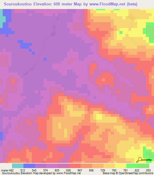 Souroukoudou,Guinea Elevation Map