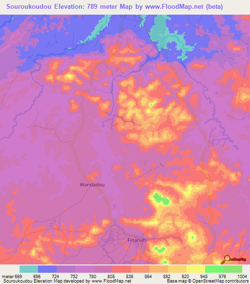 Souroukoudou,Guinea Elevation Map