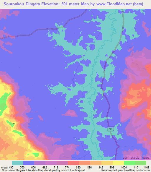 Souroukou Dingara,Guinea Elevation Map