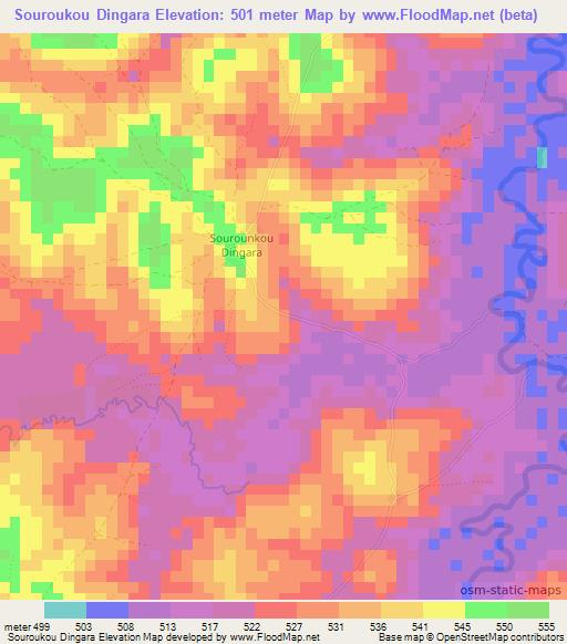 Souroukou Dingara,Guinea Elevation Map